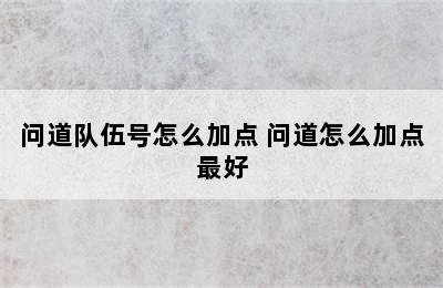 问道队伍号怎么加点 问道怎么加点最好